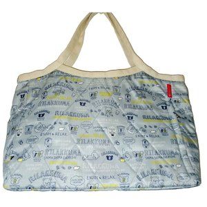 ROOTOTE Blue Rilakkuma Habichel Quilted Nylon Bag w/ Handles Snap Closure Japan